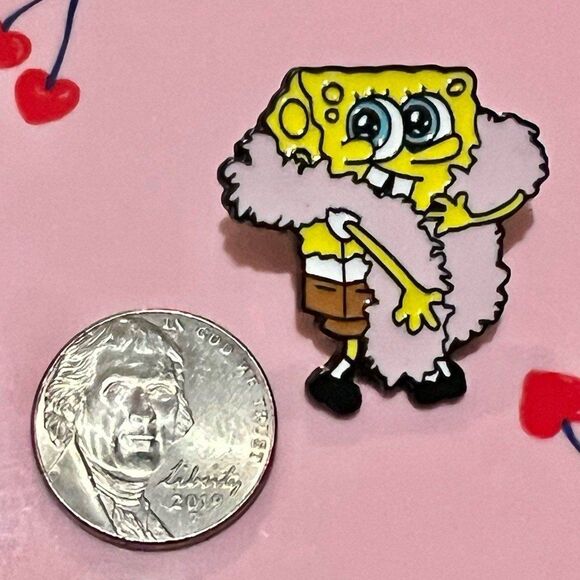 SpongeBob SquarePants Feeling Cute Pink Feather Boa Enamel Pin - Picture 5 of 7